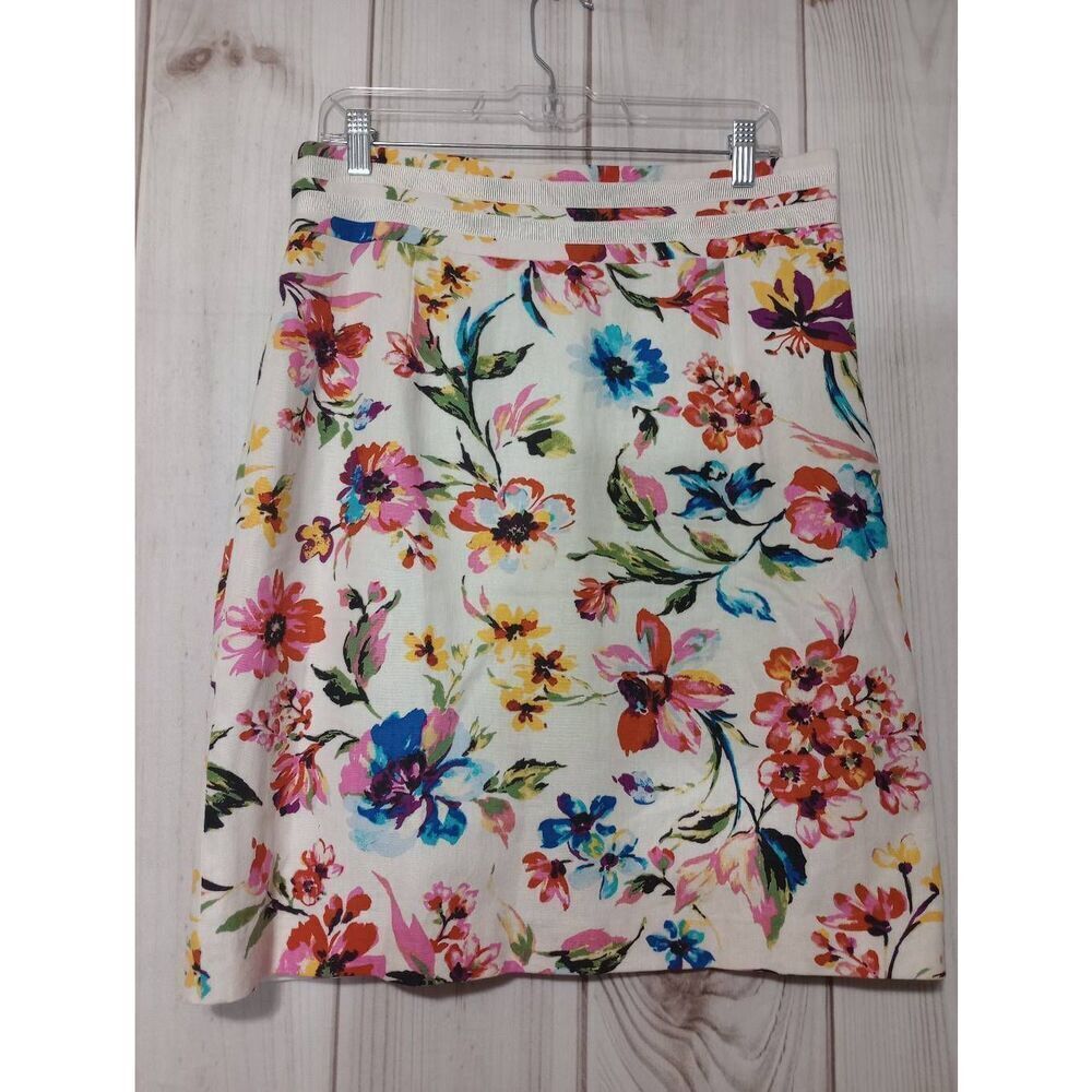 Isabella DeMarco Tahari Levine Floral Linen Blend Pencil Skirt White Multi Sz 10